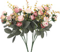 Duovlo 7 Branch 21 Mini Rose Heads Artificial Flowers Bouquet Wedding Home Office Decor,Pack of 2 (2 PCS Pink)
