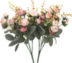 Duovlo 7 Branch 21 Mini Rose Heads Artificial Flowers Bouquet Wedding Home Office Decor,Pack of 2 (2 PCS Pink)