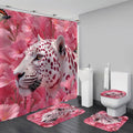 4 Pcs Pink Floral Leopard Shower Curtain Set