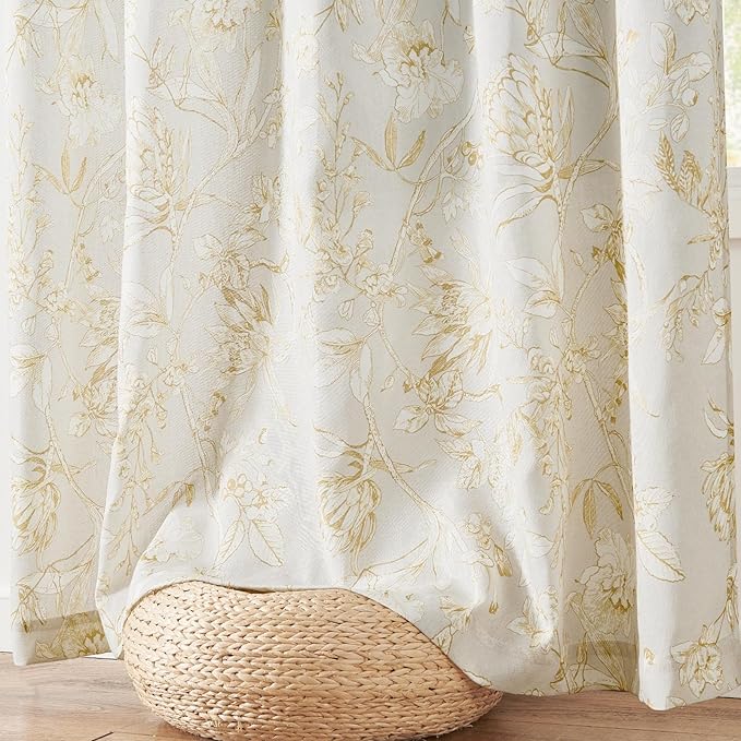 jinchan Floral Curtains 84 Inches Long Mustard Yellow Flower Linen Farmhouse - Image 9