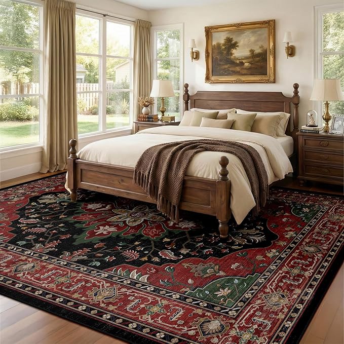 RELEANY Area Rugs 9'x12' Washable Non-Slip, Floral Vintage Distress Print - Image 2
