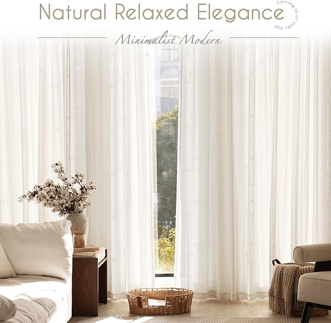 2 Panels Set Cream Linen Curtains 132 inches Long - Image 6