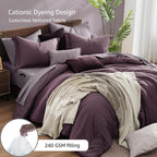 Monbix Queen Size Comforter Set 7 Pieces Italian Plum Bed in a Bag