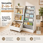 Kids Bookshelf and Toy Storage - Wooden Toddler Book Shelf with Drawer