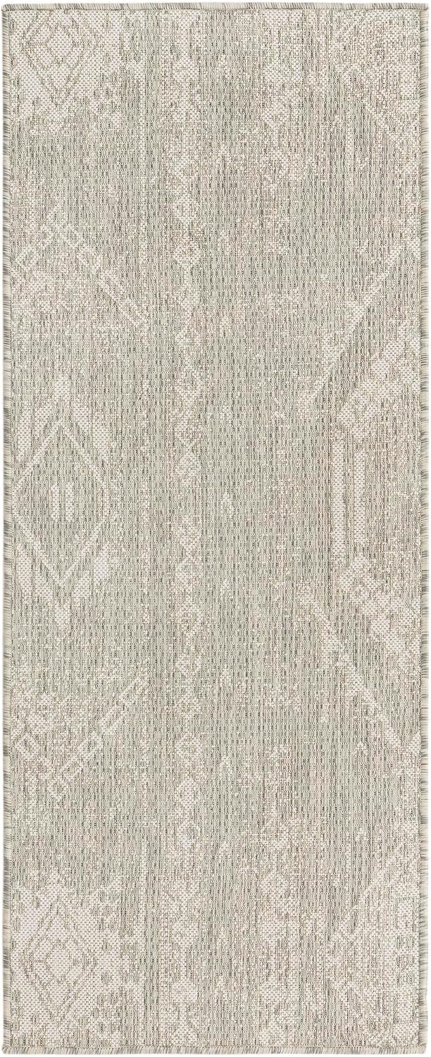 Unique Loom Outdoor Bohemian Collection Area Rug - Anthro (2' x 5' 1" Runner, Gray/ Ivory)