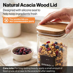 Glass Pantry Storage Jars Containers with Acacia Lids and Labels - Set of 5