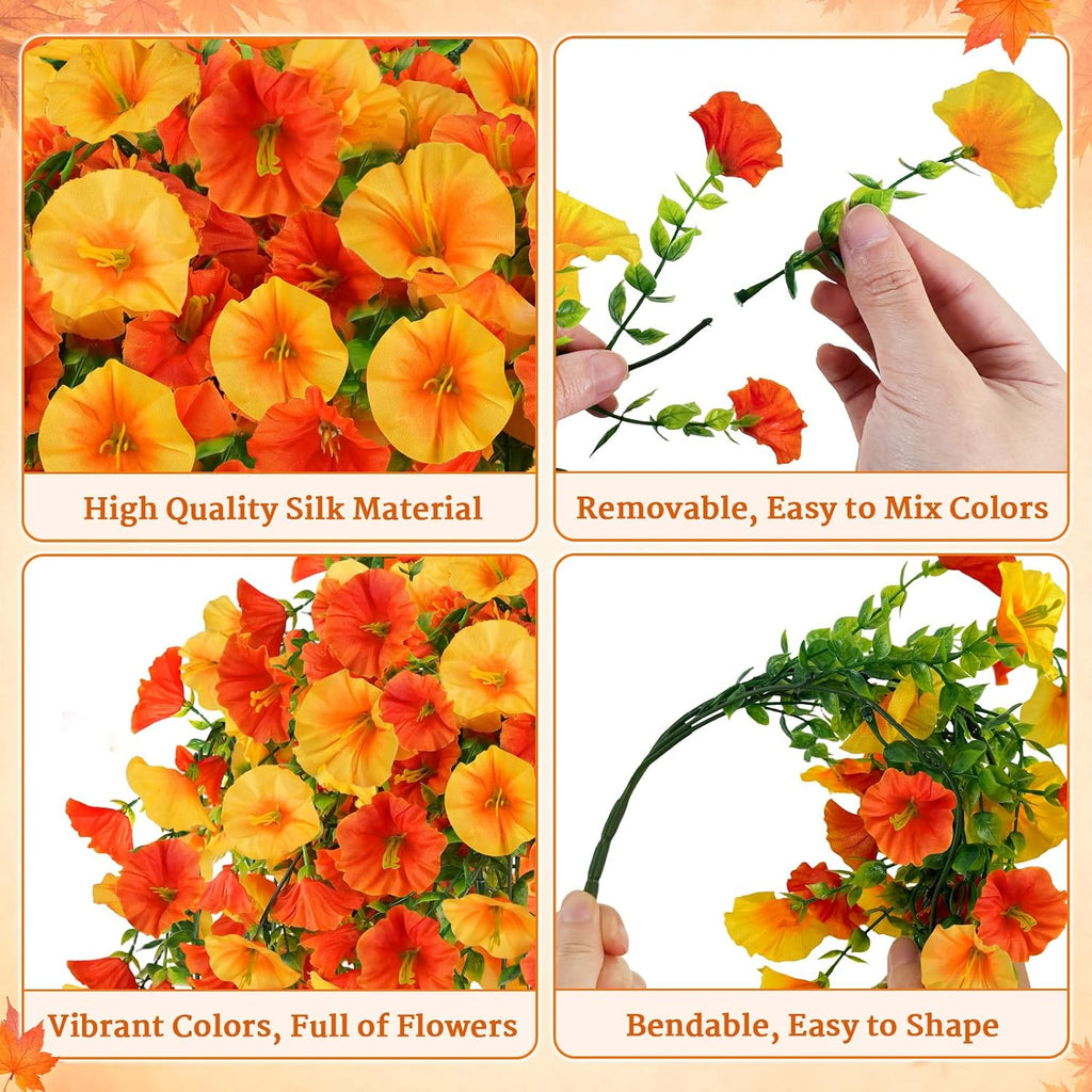 6Pcs Artificial Fall Hanging Flowers for Outdoors, Fake Autumn Plants