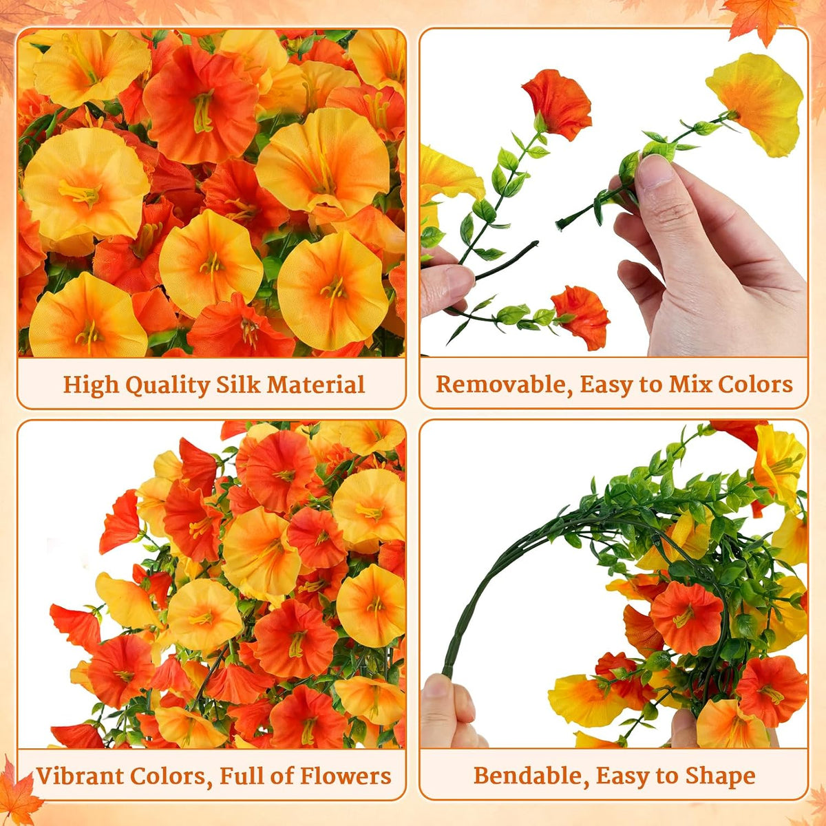 6Pcs Artificial Fall Hanging Flowers for Outdoors, Fake Autumn Plants