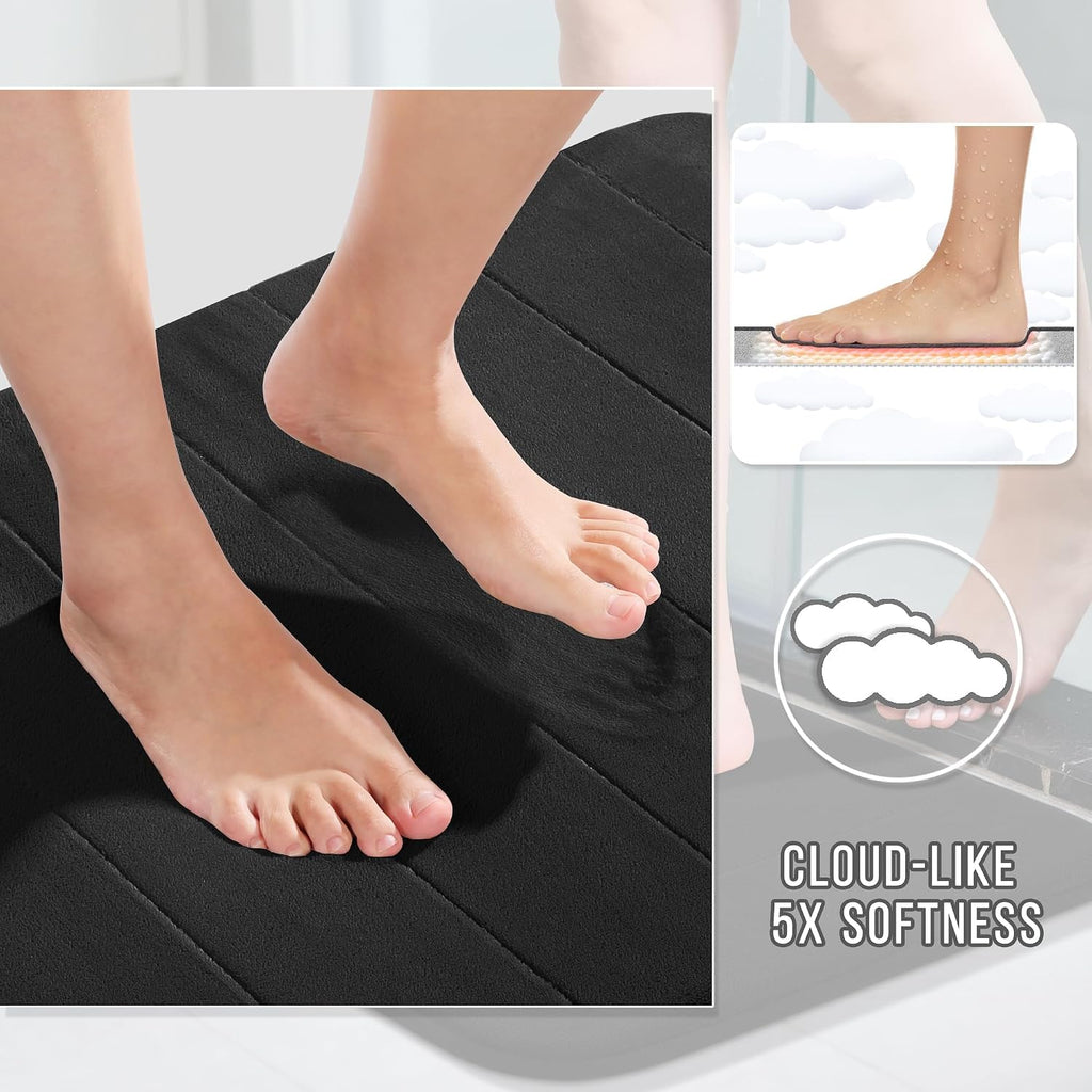 Yimobra Memory Foam Bath Mat, Soft Absorbent Bathroom Rug, 24x17, Black