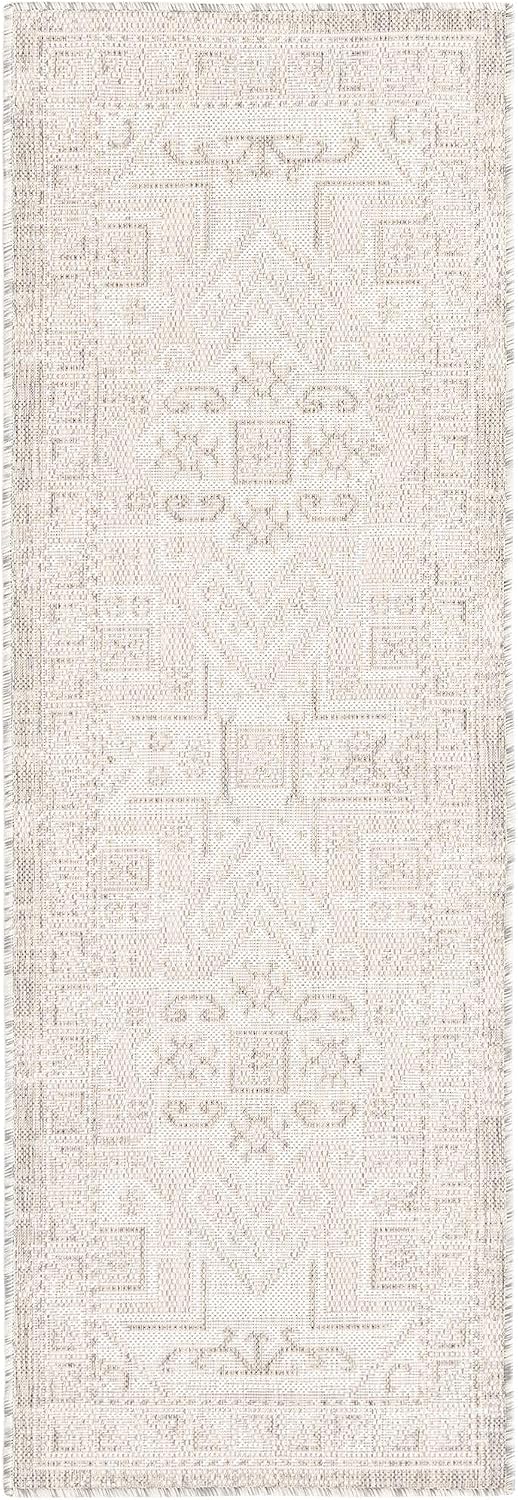 Unique Loom Outdoor Aztec Collection Area Rug - Coba (2' x 6' 1" Runner, Light Gray/ Ivory)