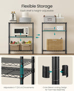 SONGMICS 3-Tier Storage Shelves, Adjustable Wire Shelving Unit, 8 Hooks
