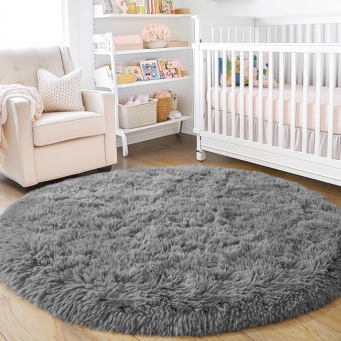 3'x3' Grey Round Rug for Bedroom, Ultra Soft Fluffy Circle Rug for Kids Girls - Image 6