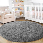 3'x3' Grey Round Rug for Bedroom, Ultra Soft Fluffy Circle Rug for Kids Girls - Image 6