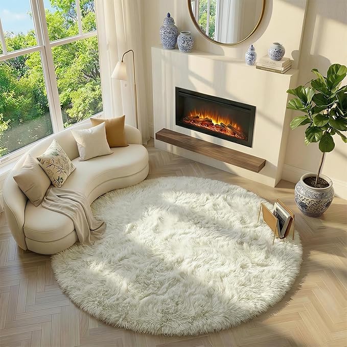 Amdrebio Ivory White Round Rug 4Ft - Image 5