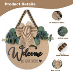 Condorpasea 3D Welcome Sign for Front Door | Home/Farmhouse Porch Décor Wooden Hanging Sign with Artificial Leaves and Rustic Beads | Christmas Classroom |12" Round