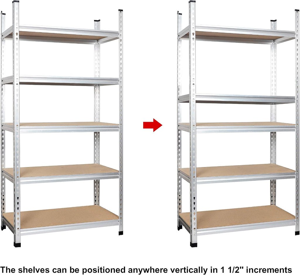 Amazon Basics 5-Tier Medium Duty Garage Shelving Unit, Sturdy Adjustable Storage Shelves, Easy to Assemble, 48" x 18" x 72", Aluminum