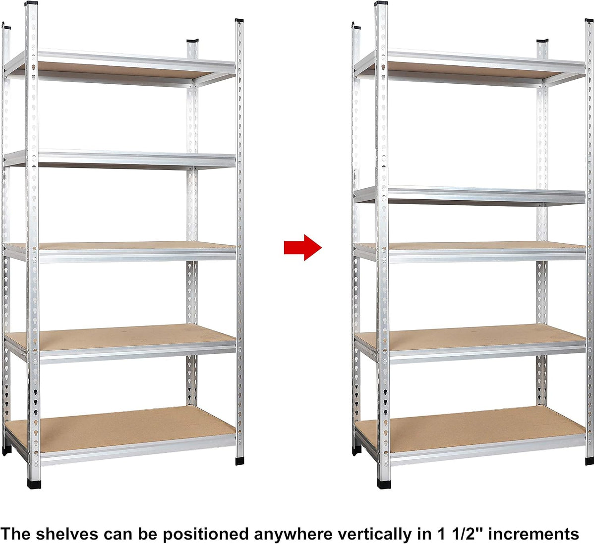 Amazon Basics 5-Tier Medium Duty Garage Shelving Unit, Sturdy Adjustable Storage Shelves, Easy to Assemble, 48" x 18" x 72", Aluminum