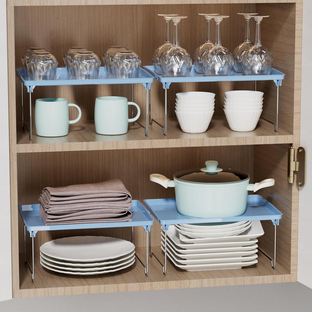 STARLATTA 2 Pcs Blue Countertop Cabinet Organizer Shelf