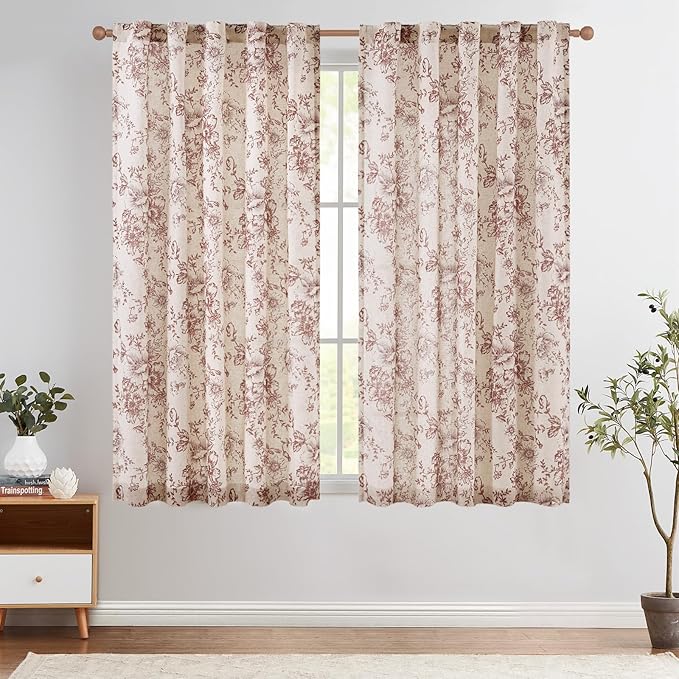 jinchan Linen Blend Curtain Floral Curtains by JINCHAN