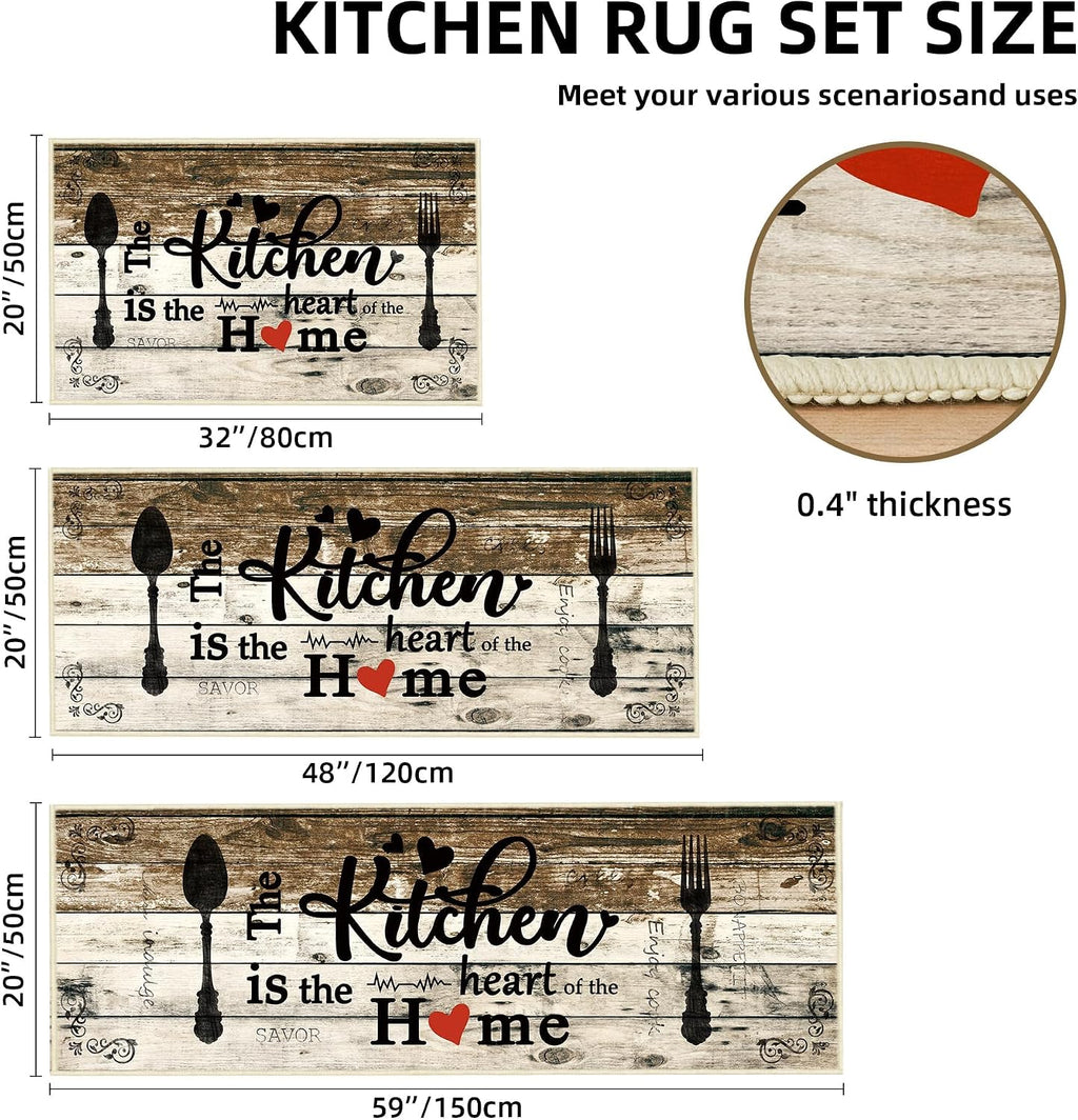 Non Slip Kitchen Mats for Floor Washable Kitchen Rugs 3 Piece,Coffe Wooden