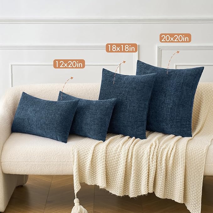 MIULEE Pack of 2 Blue Throw Pillow Covers 12x20 Inch Soft Chenille Lumbar - Image 4