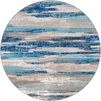 Lansny Modern Abstract Round Rug 5Ft, Circular Dining Room Rugs Thin Print Faux - Image 9