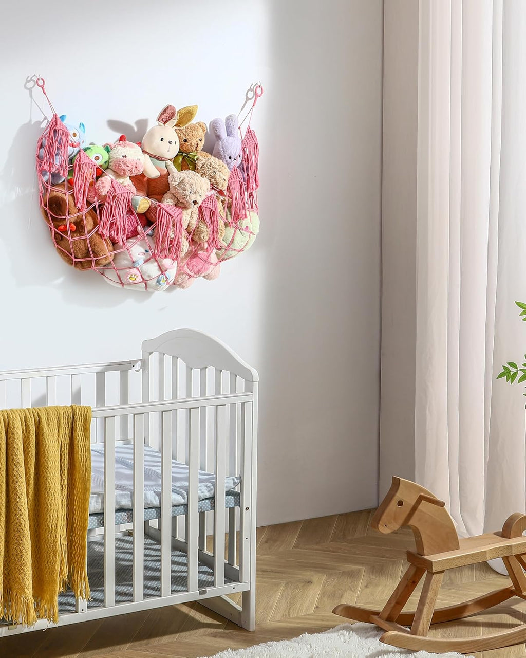 Boho Stuffed Animal Hammock, Falt Wall or Corner Hanging, Pink, L