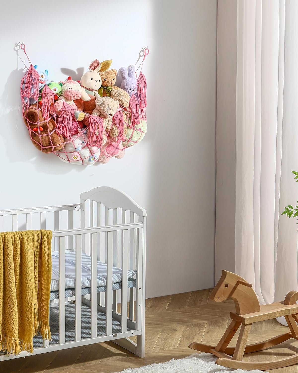 Boho Stuffed Animal Hammock, Falt Wall or Corner Hanging, Pink, L