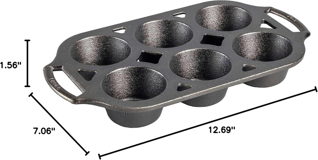 Lodge Pre-Seasoned Cast Iron 6 Wells Muffin Baking Pan, PFAS-Free