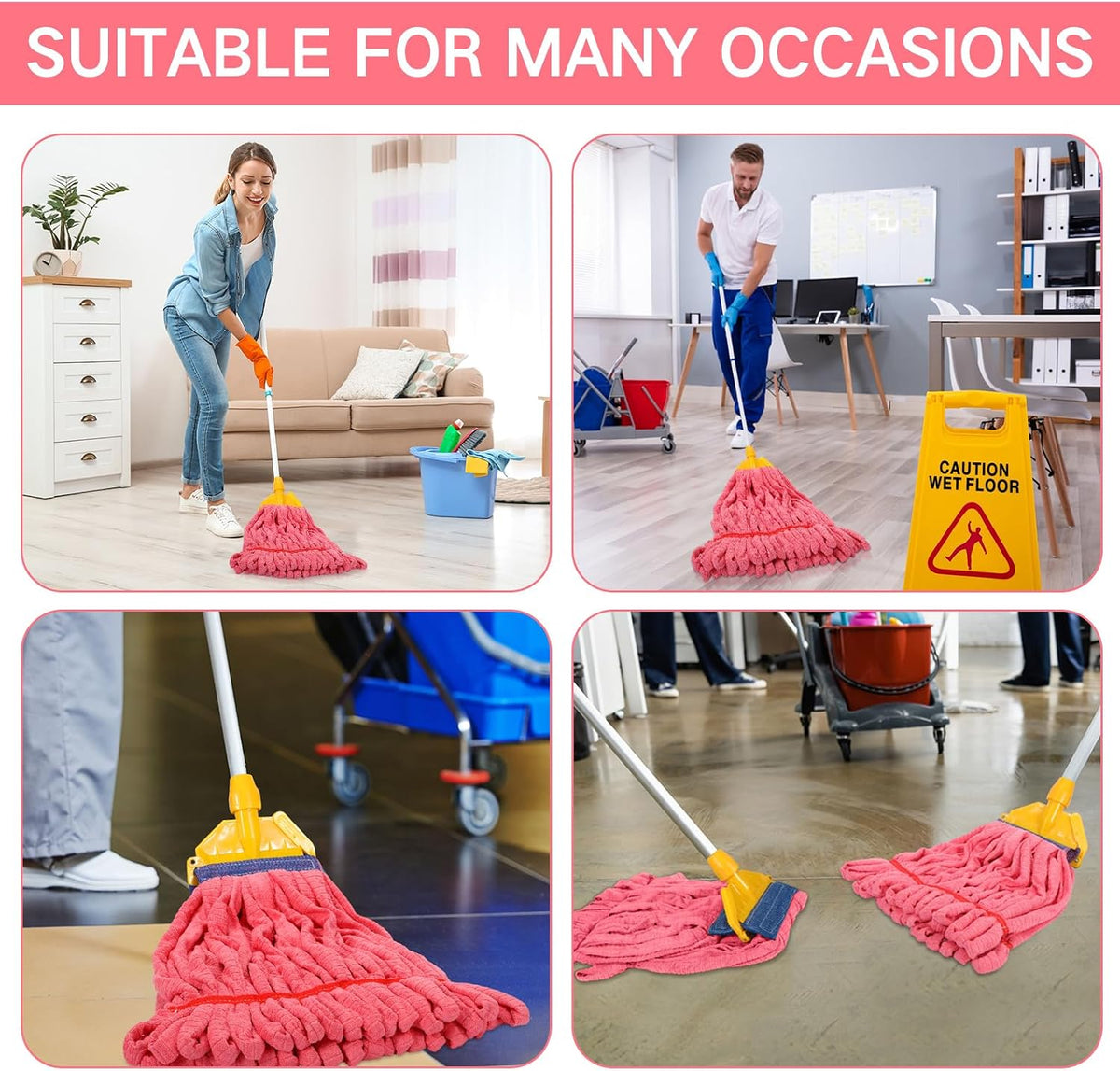 Lallisa 4 Pcs Microfiber Mop Heads Replacement Tube, Large, Red