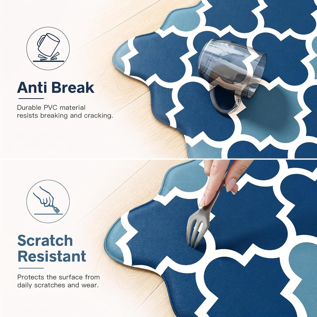Arenarug Scalloped Trellis Kitchen Mats for Floor, Navy Blue Kitchen Rugs