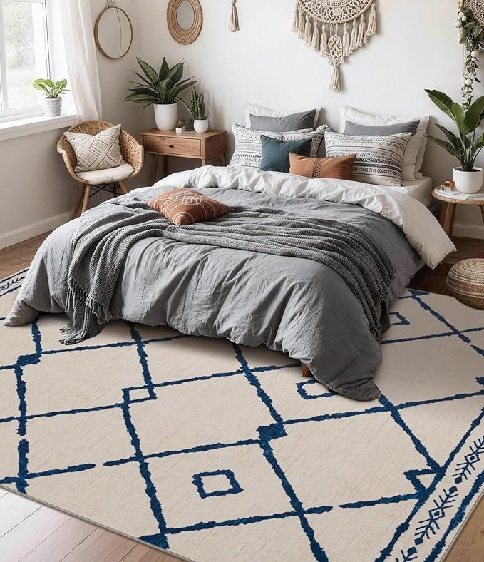 YIHOUSE Boho 5x7 Area Rugs for Living Room, Western Beige and Blue Rug - Image 3
