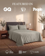 LANE LINEN King Bed Sheet Set 100% Organic Cotton 4pc Percale Soft - Silver