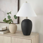 Nourison Home 23" Natural White Ceramic Jar Table Lamp for Bedroom, Living Room, Dining Office, with Off-White Shade