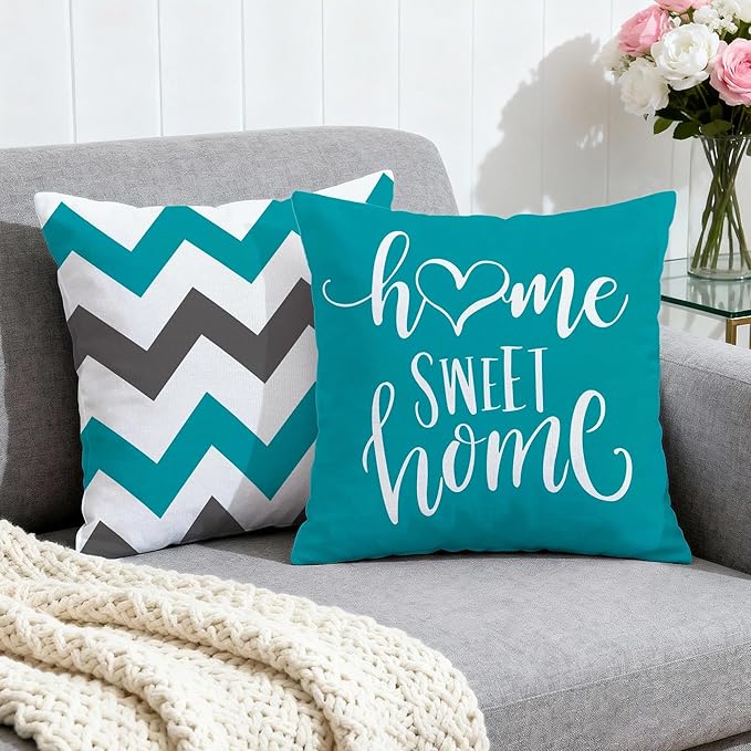Hexagram Geometric Teal Pillow Covers 18x18 Set of 4, Decorative Outdoor Boho - Image 2