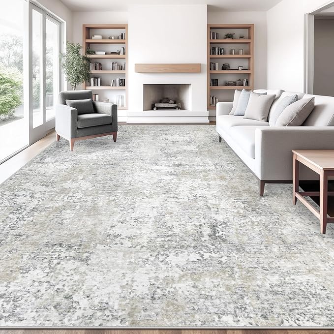 10x12 Area Rug for Living Room, Washable Modern Abstract Large Area Rug Neutral by XLUEZ