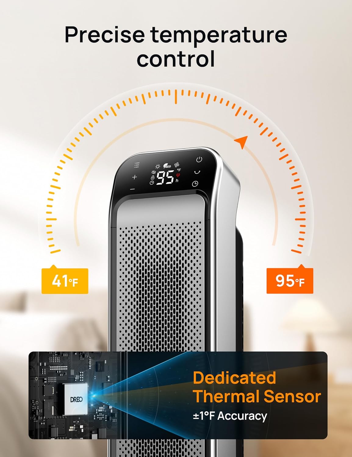 DREO Ceramic Space Heater for Indoor Use 25 Inch, Remote and Thermostat