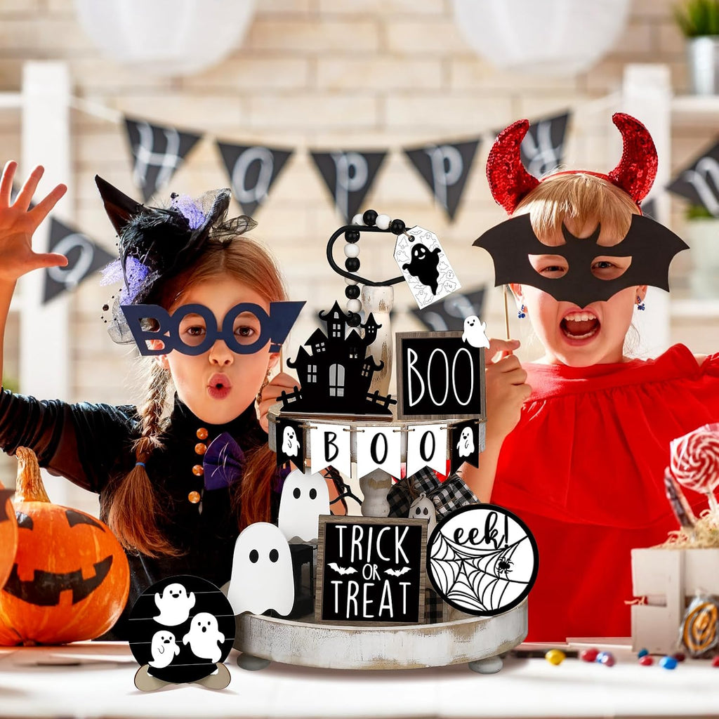 Umigy 15 Pcs Halloween Decor for Home Ghost Tiered Tray Decor Set