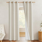 NICETOWN Natural Full Blackout Boho-Chic Linen Curtains 90 inch Long 2 Panels - Image 2