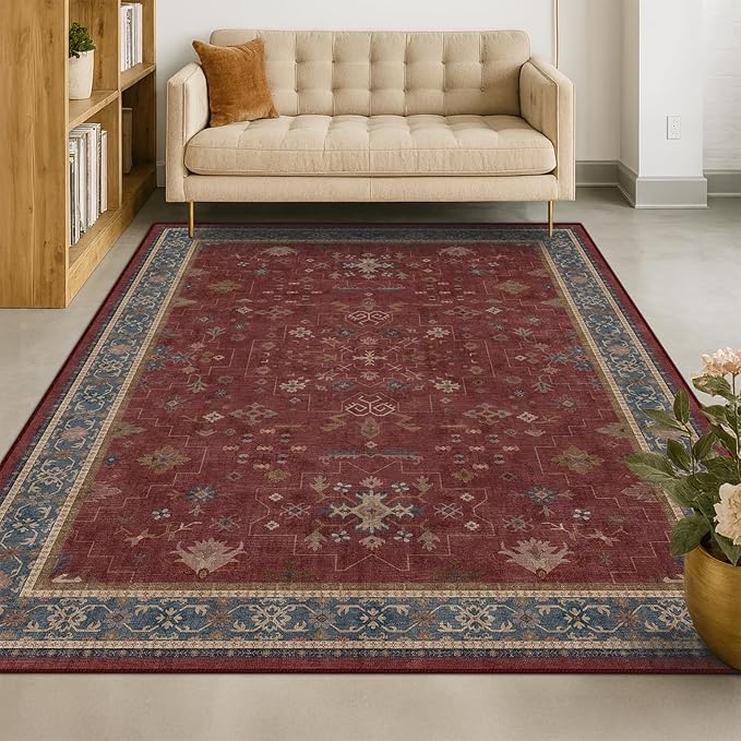 5x8 Boho Dark Red Rug for Living Room - Image 6
