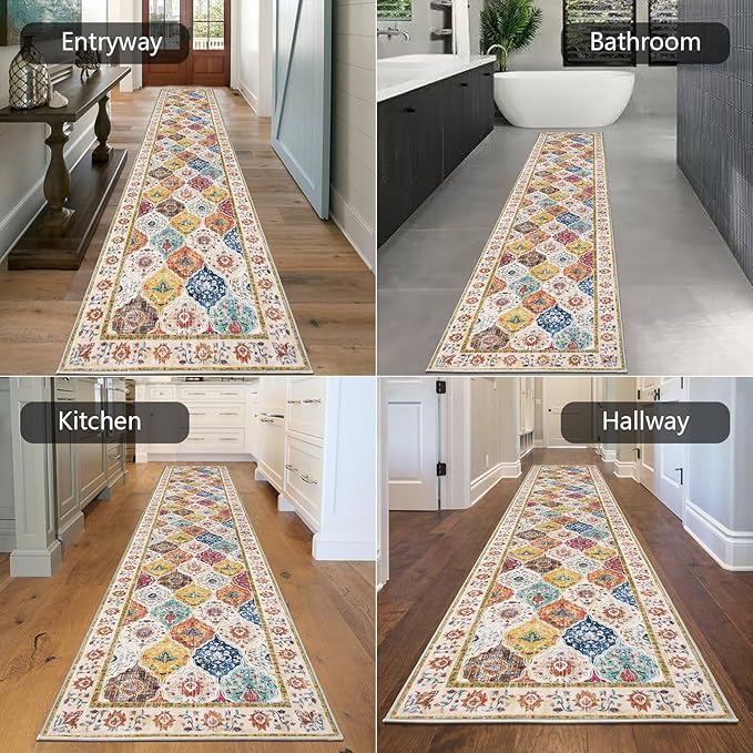 HEBE Hallway Runner Rug 2'x10' Washable Vintage Distressed Area Rugs Non Slip - Image 5