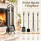 FEED GARDEN Fireplace Tools Set 5 Pcs with Stand, 29” Durable Wrought Iron