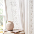 jinchan Floral Lined Linen Curtains Embroidered Back Tab 54Wx84L 2 Panels
