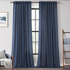 Navy Blue Curtains for Living Room Back Tab Modern Farmhouse Semi Sheer Blue by Jolilight