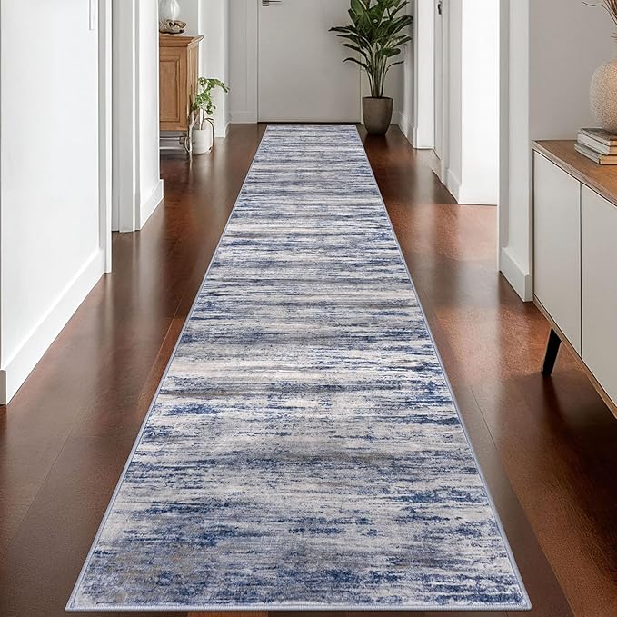 KOZYFLY Modern Abstract Washable Rug Runner 2.6x16 Hallway Rug Runner Non-Slip by KOZYFLY