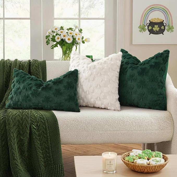 decorUhome St. Patrick’s Day Shamrock Green Pillow Covers 12x20 Inch Set of 2 - Image 4