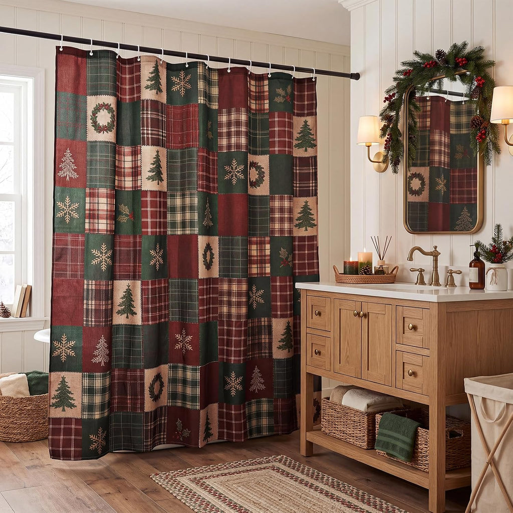 MelonBoat Rustic Printed Christmas Shower Curtain