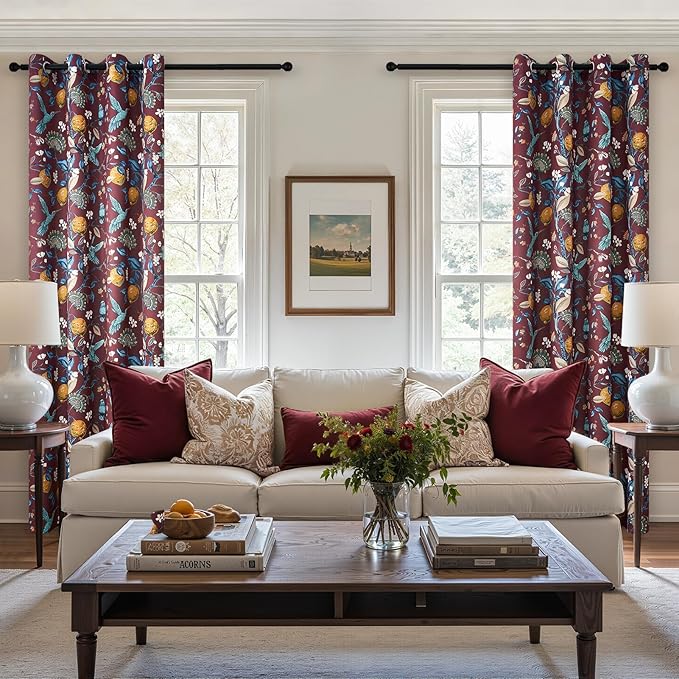 Topfinel Rust Boho Floral Curtains 90 Inches Long 2 Panels Unique Luxury - Image 3