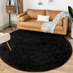 Black Round Rugs for Bedroom: 4ft Circle Fluffy Shag Soft Washable Rug Small - Image 7