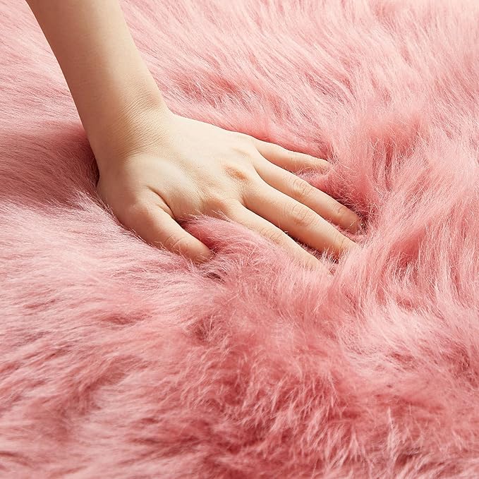 AMTOVO Faux Fur Rug, Blush Pink Area Rug, Fluffy Sheepskin Rug, Fuzzy Ultra - Image 6